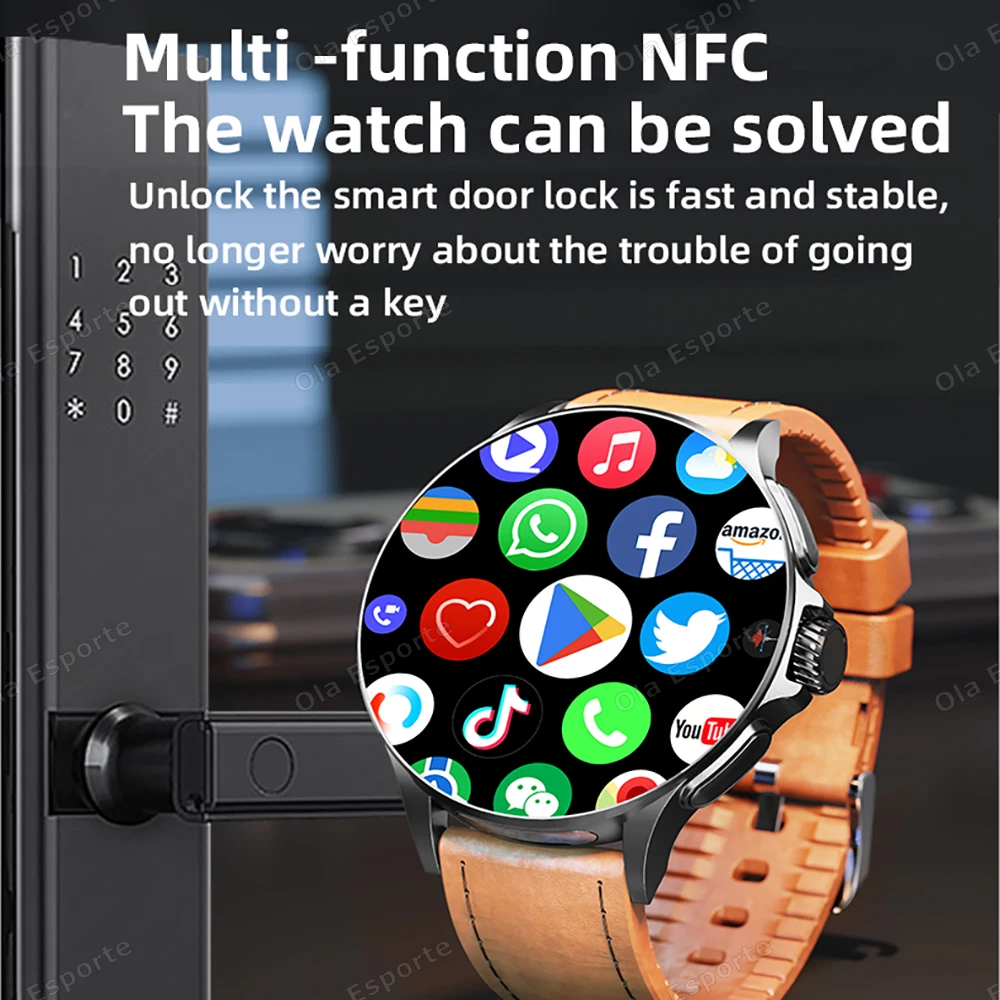 بطاقة Sim NFC SmartWatch GPS Tracker 5G/WIFI BT Call 800W كاميرا 1.95 بوصة الدفع معدل ضربات القلب اللياقة البدنية الرياضة 1000mAh Smartwatch الرجال