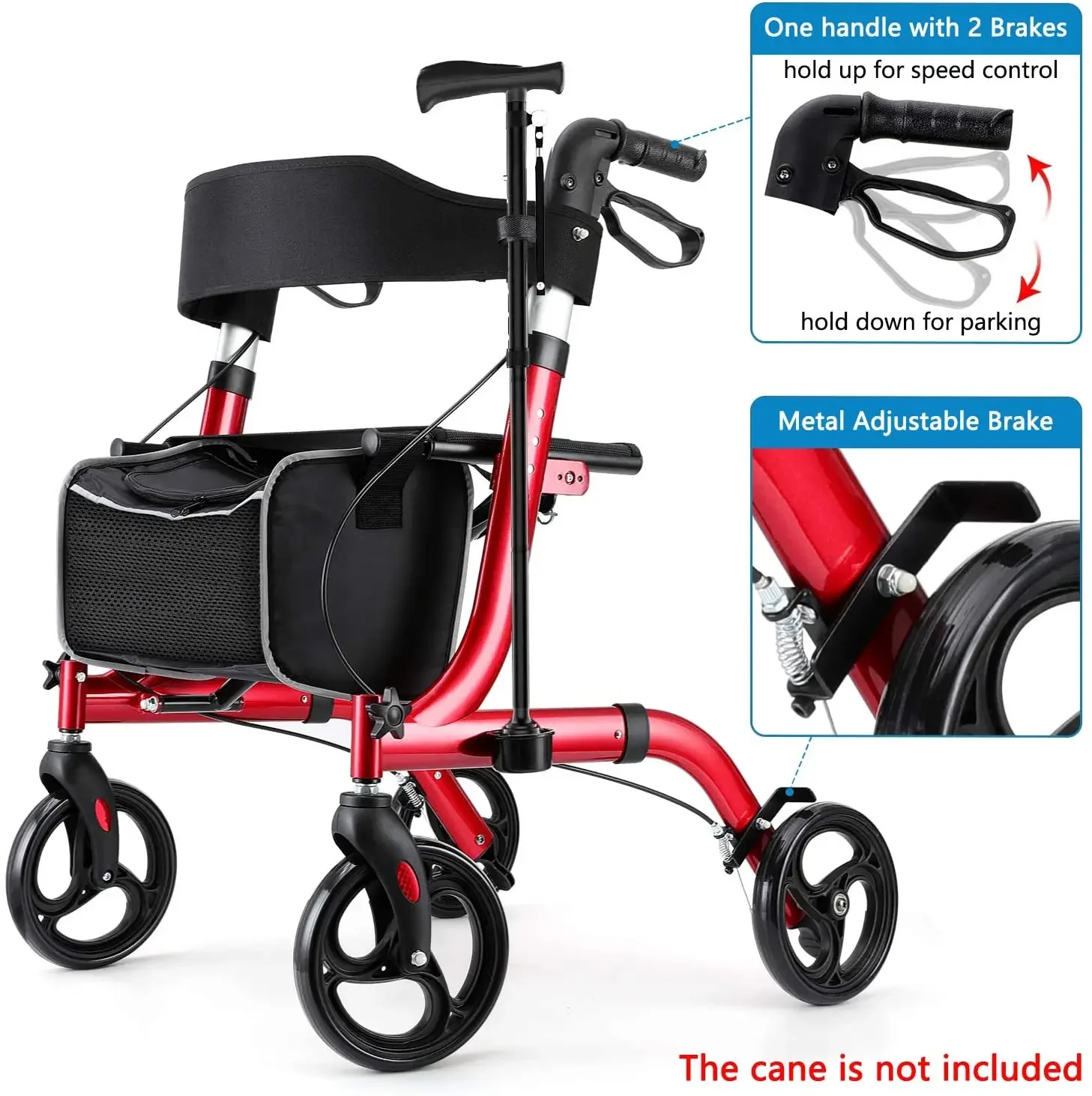 HCT-9123 Lightweight Medical Device Aluminum Patient Walking Aid Rollator Walker for Elderly with Seat