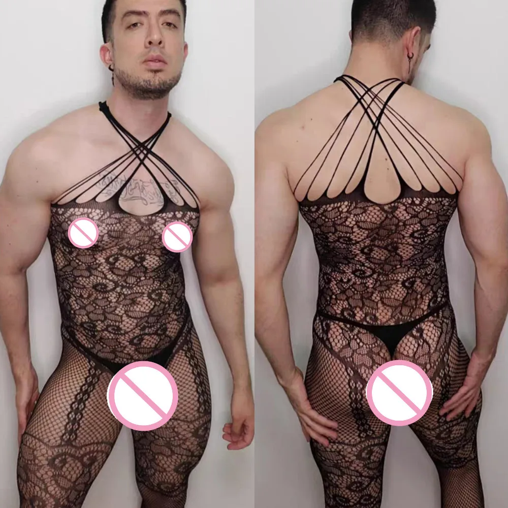Pakaian Tidur Pria Seksi Berbagai Model Bodysuit Transparan Satu Potong Kostum Gay Pria Muda Pesta Klub Mainan Seksi Jumpsuit