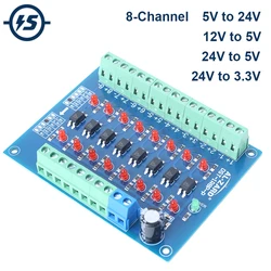 Placa fotoelétrica do isolamento, módulo do conversor de tensão, 8 canais, 5V, 12V, 24V a 24V, 5V, 3.3V, PNP Output, PLC, sinal