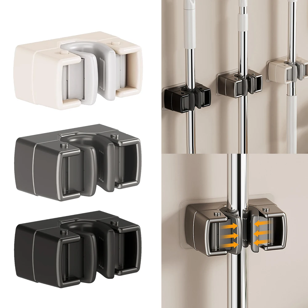 

Mop Holder Self-adhesive Broom Stand Wall Mounted Mop Broom Hanger Hook Storage Organizer Shelf Bathroom Kitchen Accessories