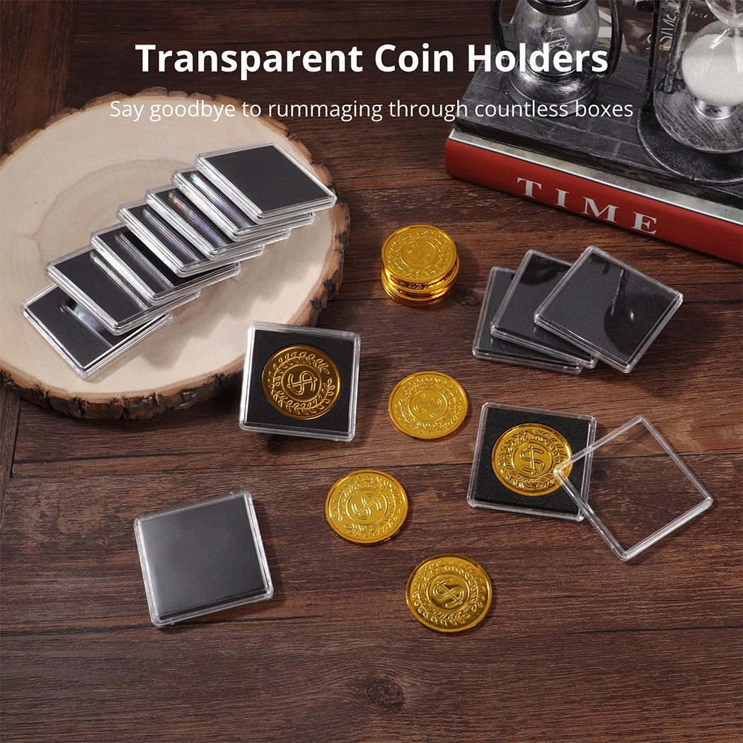 30Pcs Coin Display Holders Transparent Acrylic Coin Snap Holders Coin Holder Case Dollar Display Boxes Mini Square Coin Capsules