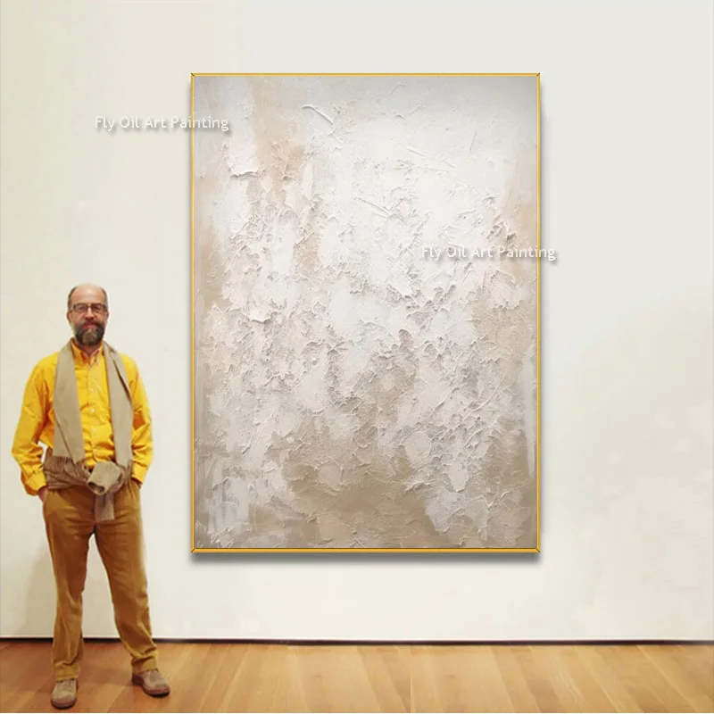 

Новый дизайн, ручная работа, абстрактная бежевая, белая картина маслом, большой домашний декор, бежевый толстый холст, настенное искусство для гостиной в качестве подарков