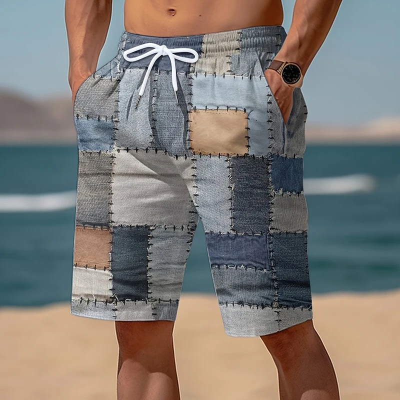 Fashion Summer Striped Lattice Beach Shorts Men Casual Hawaii Vacation Shorts Male Vintage Fitness Shorts Cool Swimming Trunks