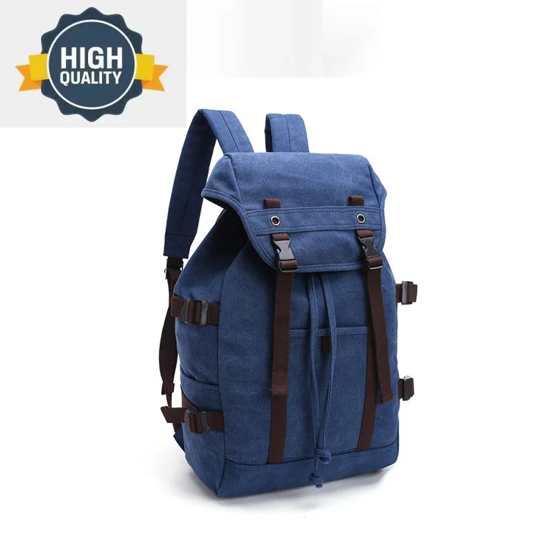 Backpack Travel Men Mens Vintage Canvas Drawstring Large Capacity Student School Bag Retro Laptop Rucksack Pack