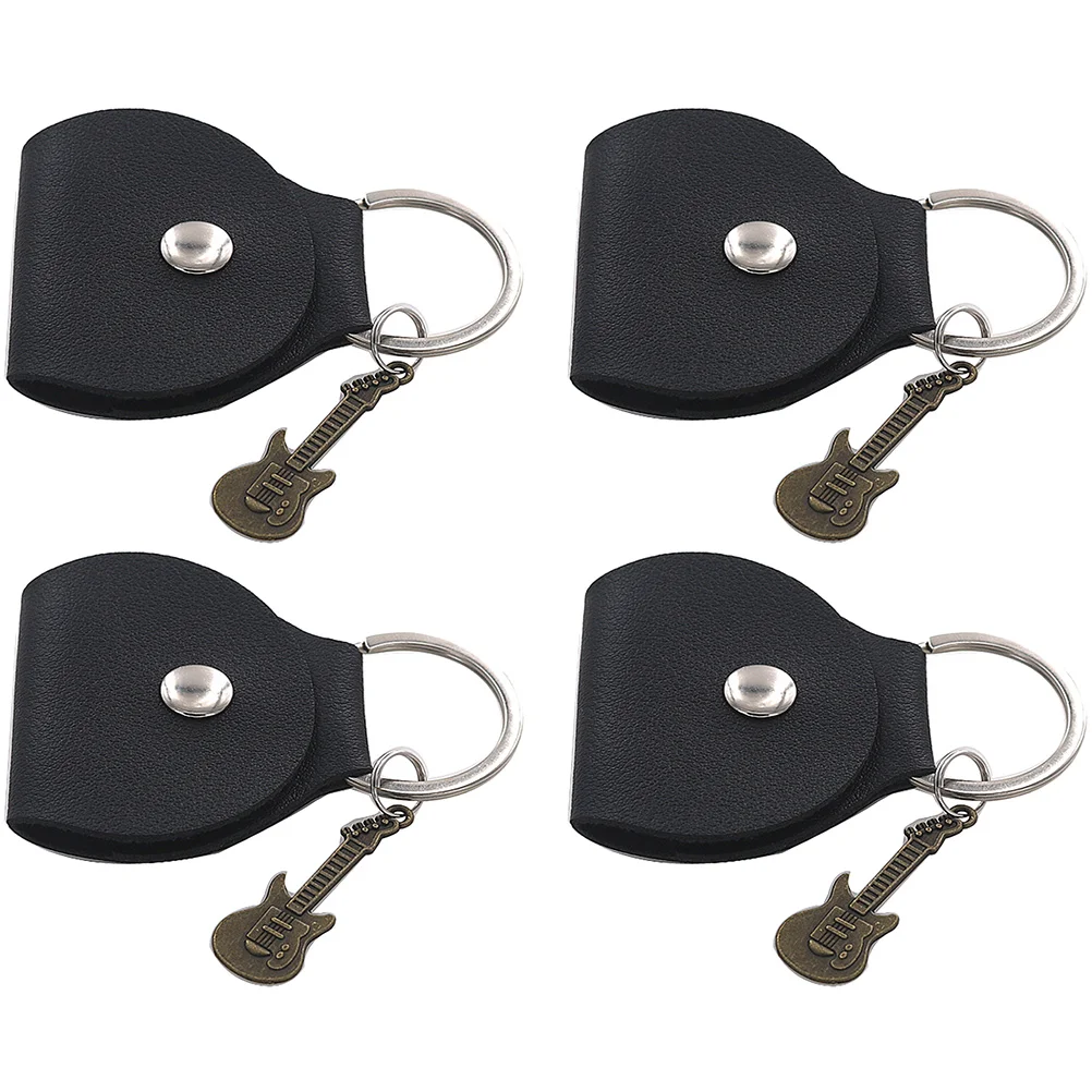 

4pcs Guitar Picks Bag Keychain Black Holder Copper Charm Picks Case for Guitar Bass Ukulele Musicians Storage ganizer
