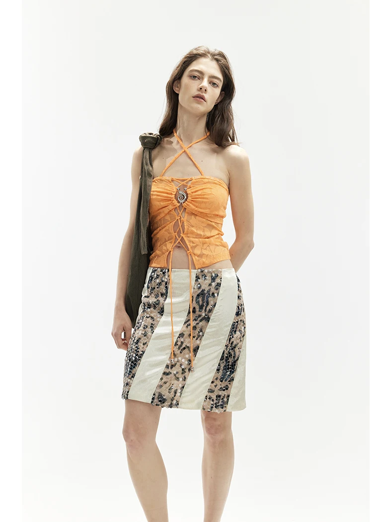 

Оранжевый облегающий топ-бюстье с эластичной талией, оригинальный дизайн от Jiuwu Park, укороченный, из нейлона и спандекса