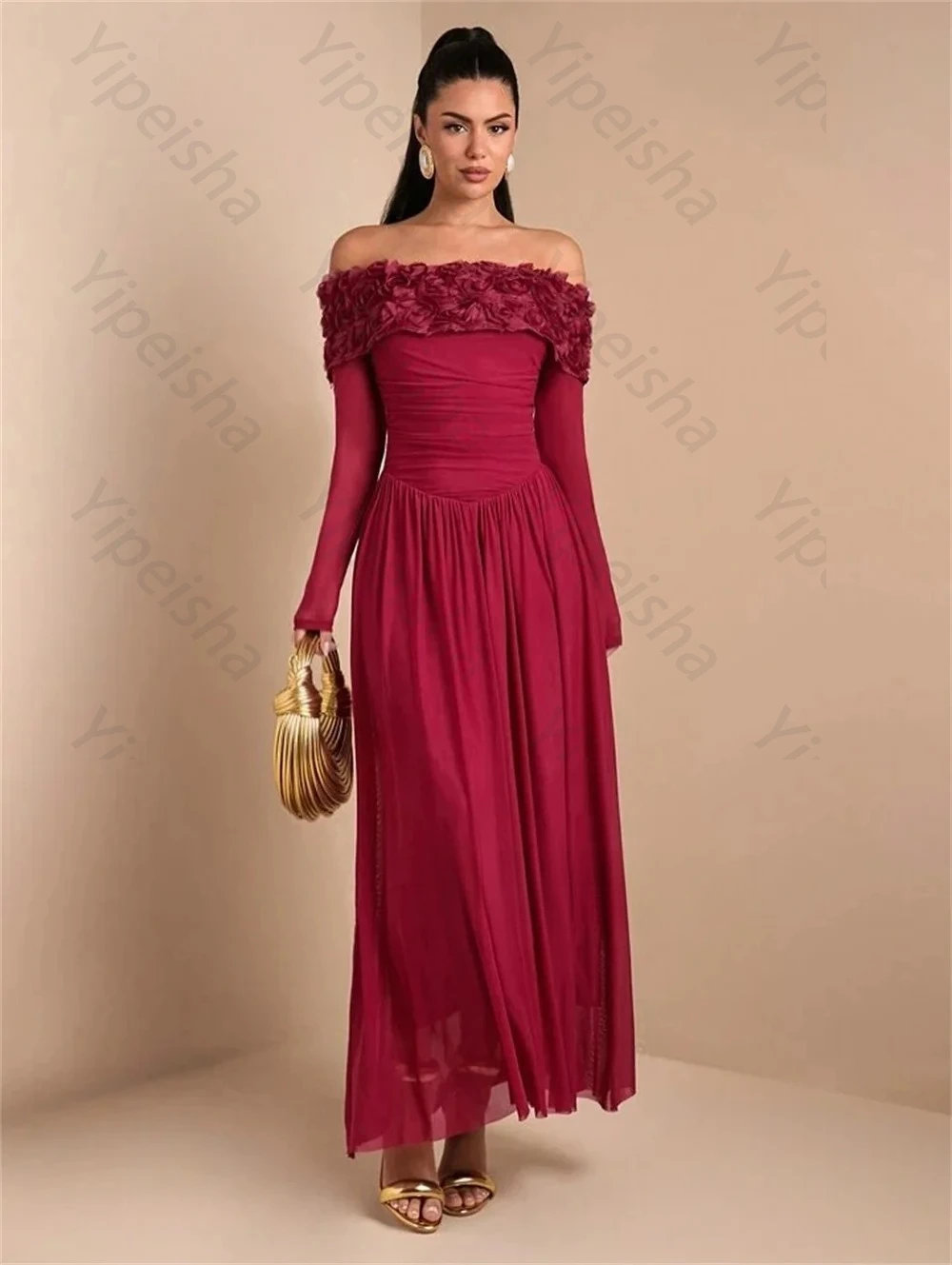 

High Quality Customized Chiffon Applique Flower Off-the-shoulder Dresses Bespoke Occasion Simple Elegant Sizes Available Party
