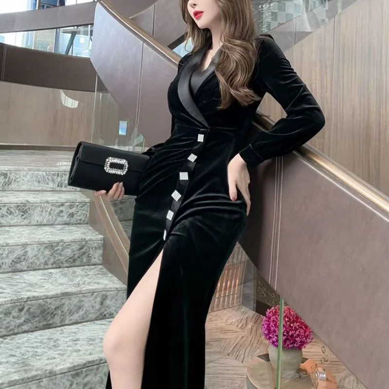 2024 vestido de noite outono e inverno vestido feminino primavera e outono longo nobre banquete elegante sexy magro geralmente pode usar uma saia