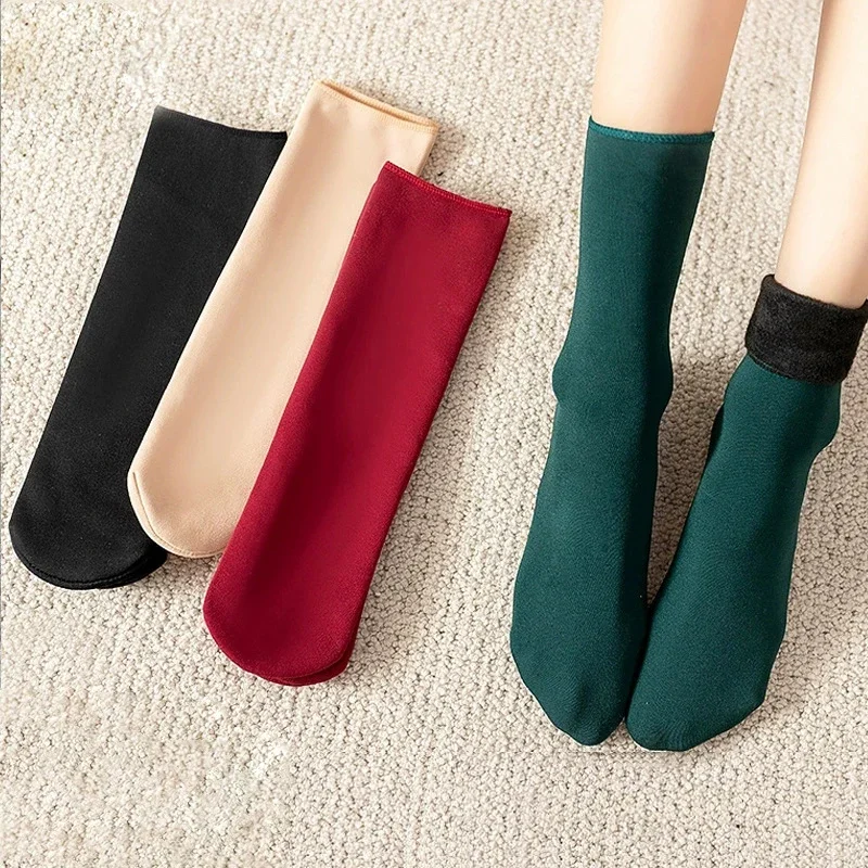 5 pares de calcetines de invierno para mujer, calcetines gruesos de nailon cálidos para suelo de nieve, calcetines sólidos para hombre, calcetines térmicos de terciopelo de Cachemira Unisex de lana de alta calidad