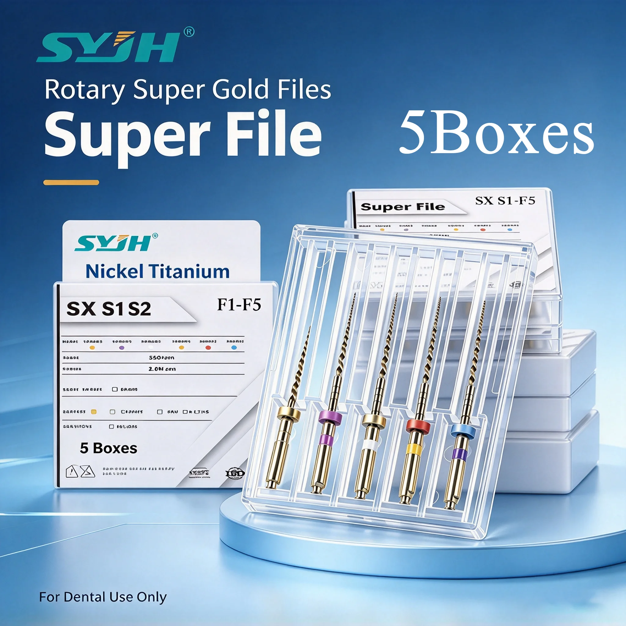 SYJH 30Pcs Dental Endodontic Rotary Super Gold Files NiTi Flexible for Root Canal Shaping Finishing SX S1 S2 F1-F5 Autoclavable