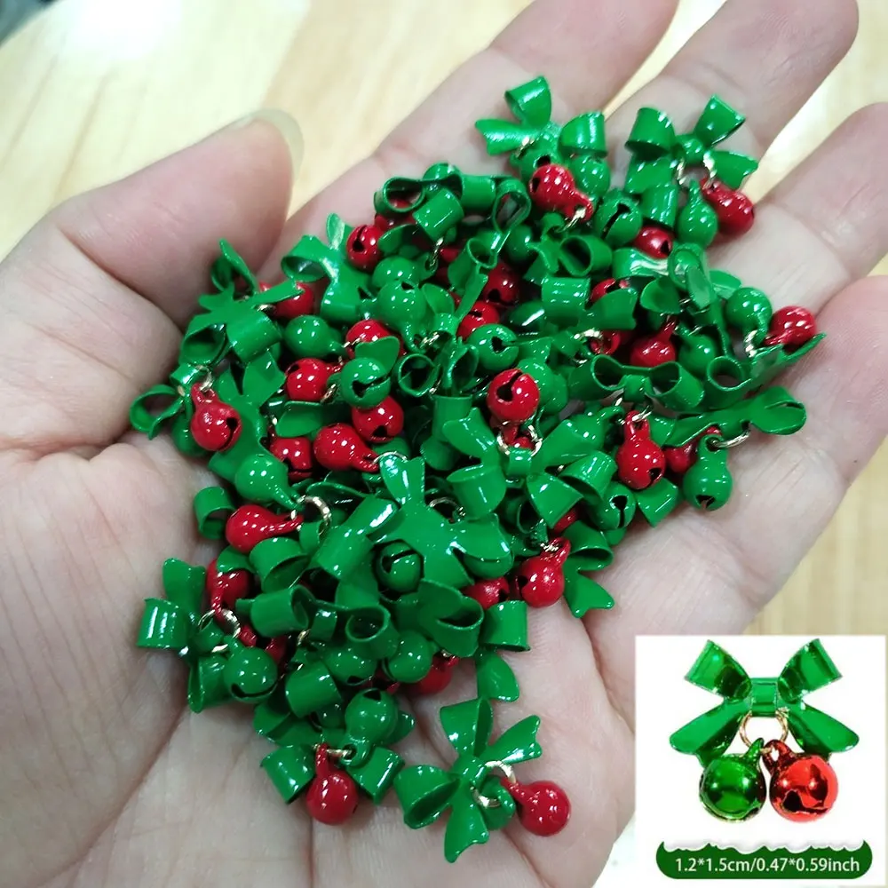10/50 Stück Weihnachts-Nagelanhänger aus Legierung, roter Schleifenanhänger, Nagelkunst-Dekorationen, 1,2*1,5 cm, Party-Stil, Schleifen- und Glocken-Nagelaccessoires – Detail 5