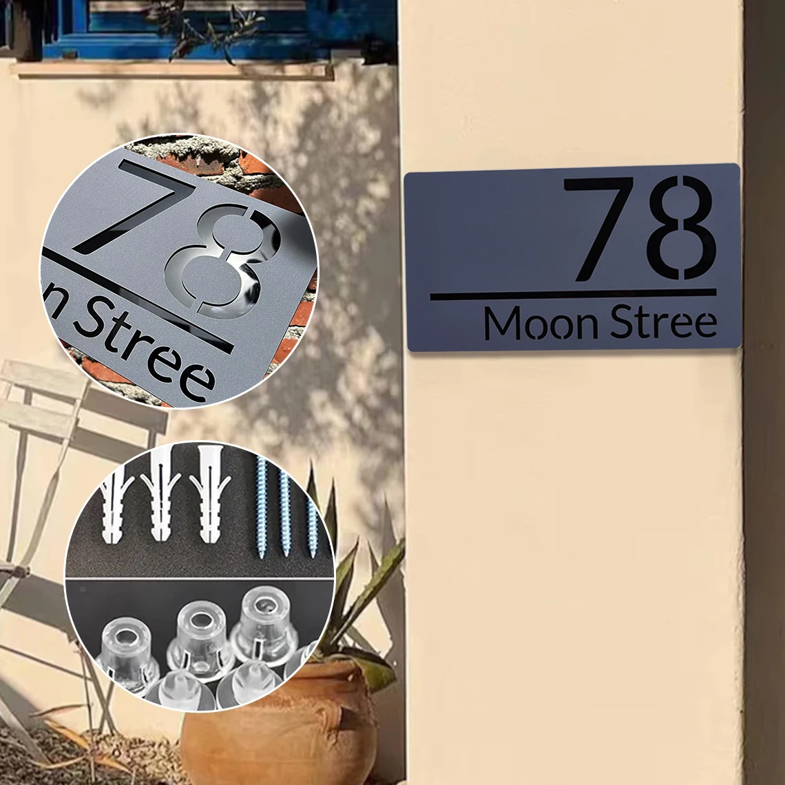 Personalised Modern House Number Sign Outdoor Street Family Name Plaque Laser Cutting 3D Acrylic House Sign Matte Grey
