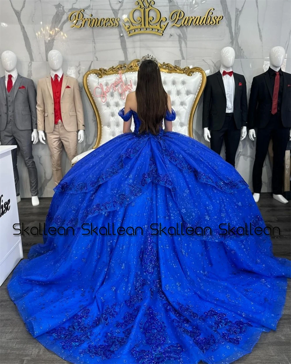 Skallean Luxury Quinceanera Dress for Birthday Party Ball Gown Lace Appliques Pleat Off the Shoulder Vestidos De Noche Tailored