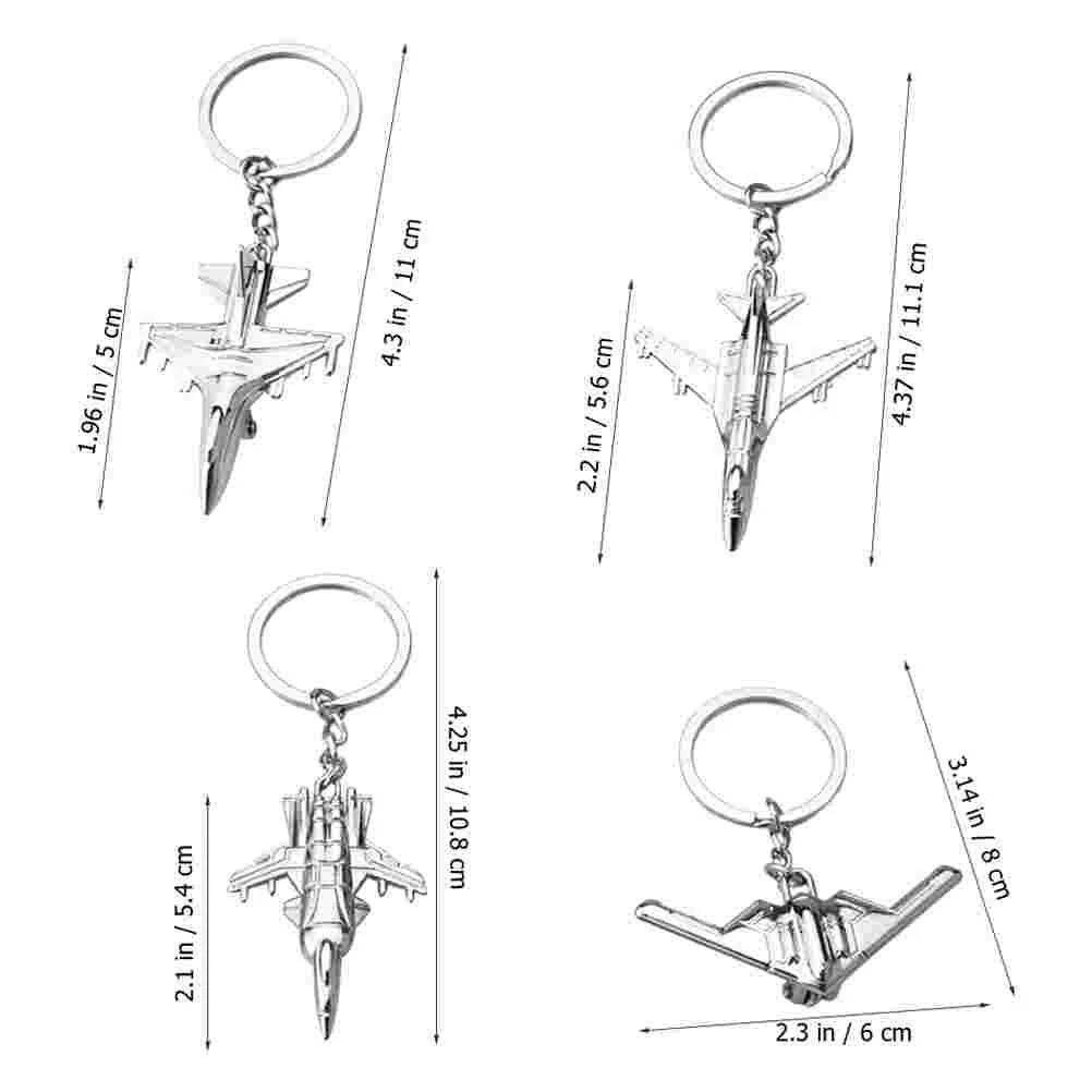 4 Pcs Airplane Keychain Bag Ornament Keyring Warplane Shaped Pendants Alloy Chains Travel Keyrings