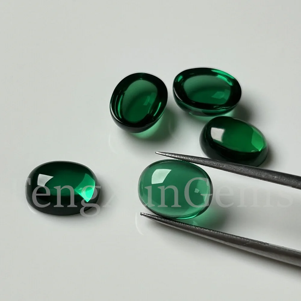 Heat resistant Green nano Oval shape flat bottom cabochon loose stone synthetic nano emerald gemstone for jewelry DIY - Image 2