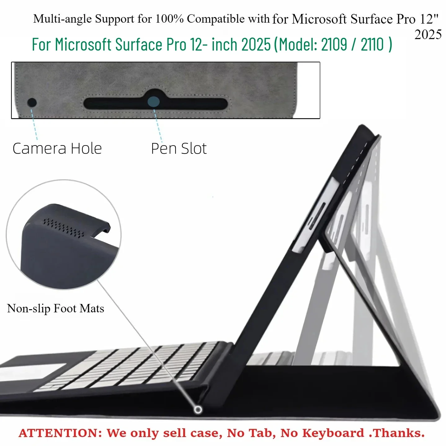Case for Microsoft Surface Pro 12 Inch 2025 Portfolio Case Angle Multiple Stand Tpu Shell for Surface Pro 12" Model 2109/2110 2