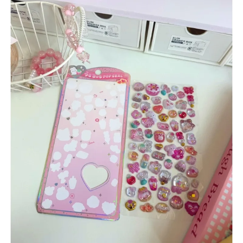 สติกเกอร์เจลลี่ 3 มิติ สีชมพูและสีม่วง ลายการ์ตูนน่ารัก สไตล์คาวาอี้ สำหรับเด็ก ตกแต่งสมุดภาพ ของเล่นคลาสสิก ของขวัญ