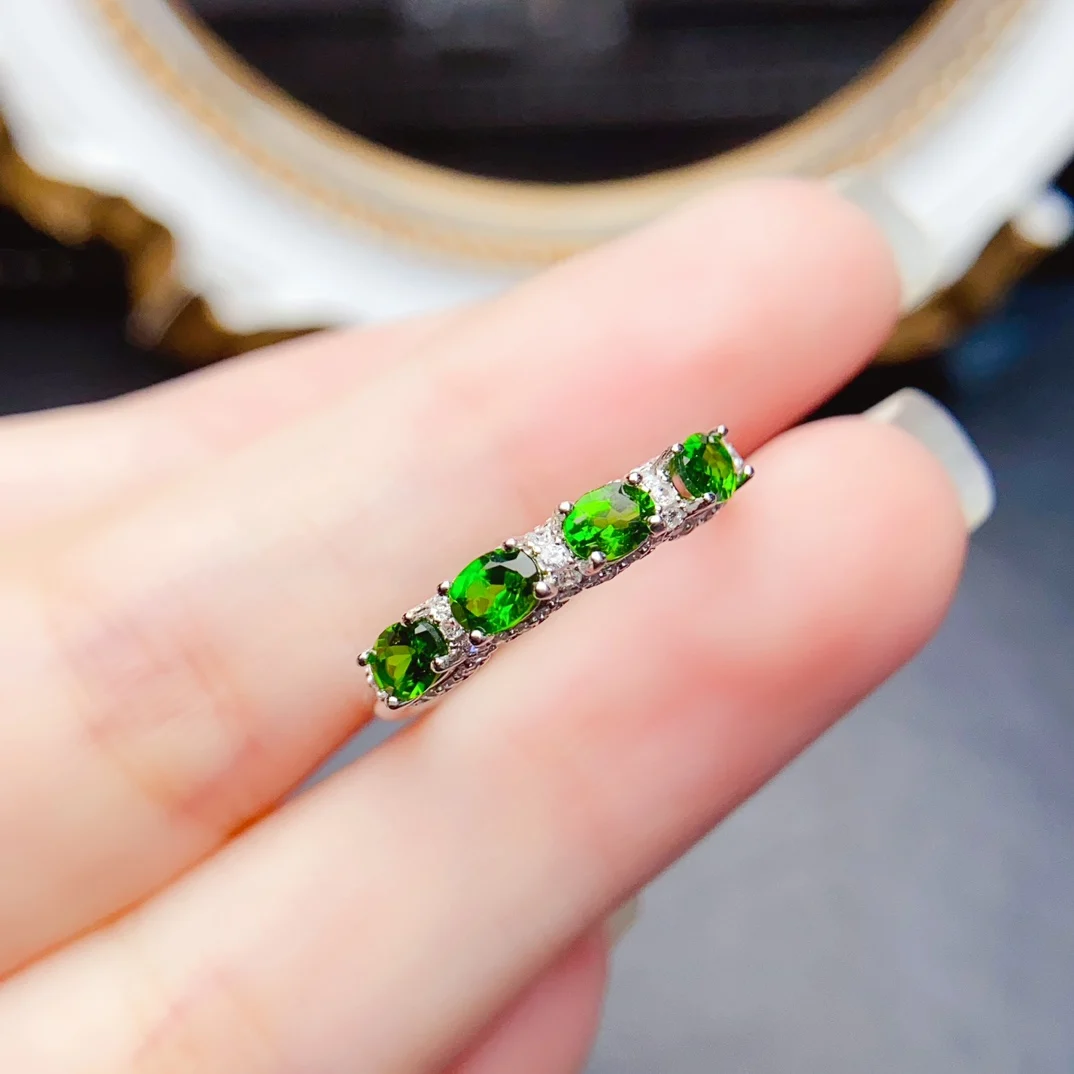 

Fashion 3*4mm Natural Diopside Ring Real S925 Sterling Silver With Certificate Fine Charm Wedding Jewelry for Women FS