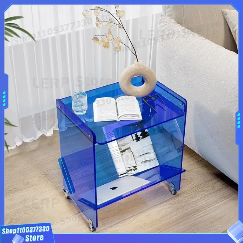 Solid Wood Coffee Table Living Room Corner Shelf Small Side Table Bedroom Bedside Stand Movable Hairdressing Trolley Storage