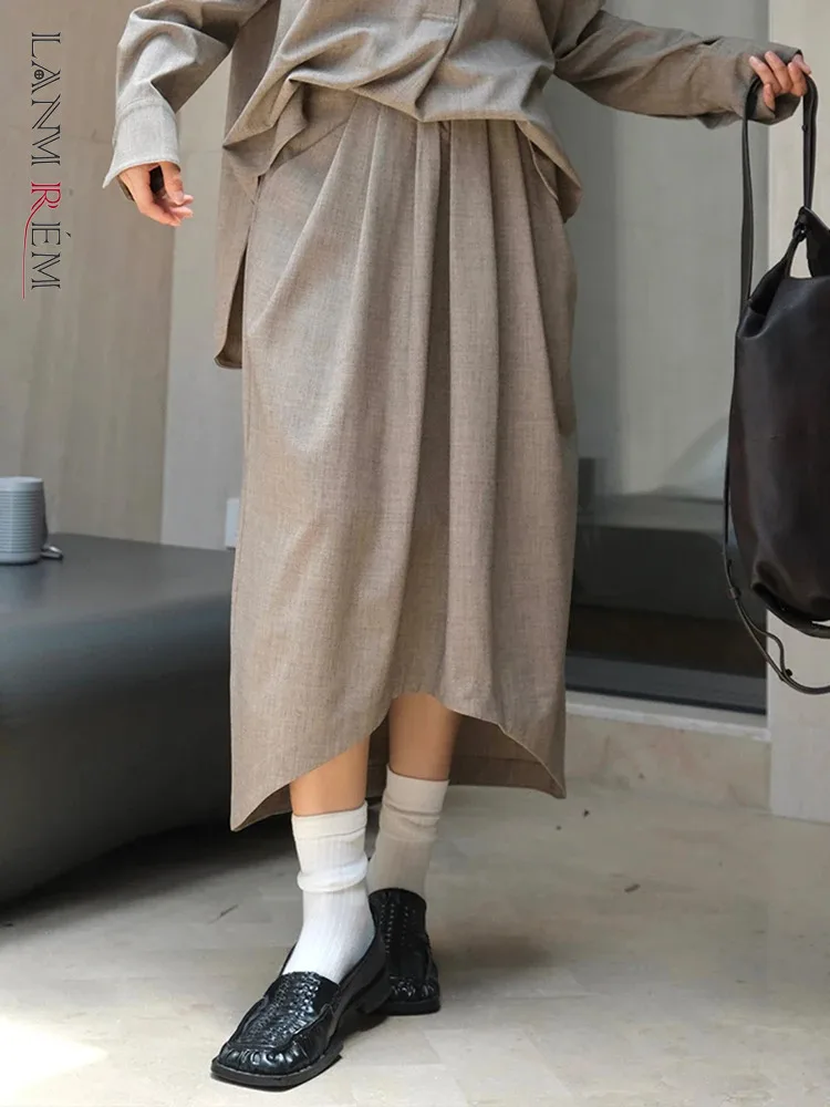 LANMREM Irregular Pleated Skirt For Women High Waist Mid-length Office Lady Skirts Fashion Clothing 2024 Autumn New 26D9967