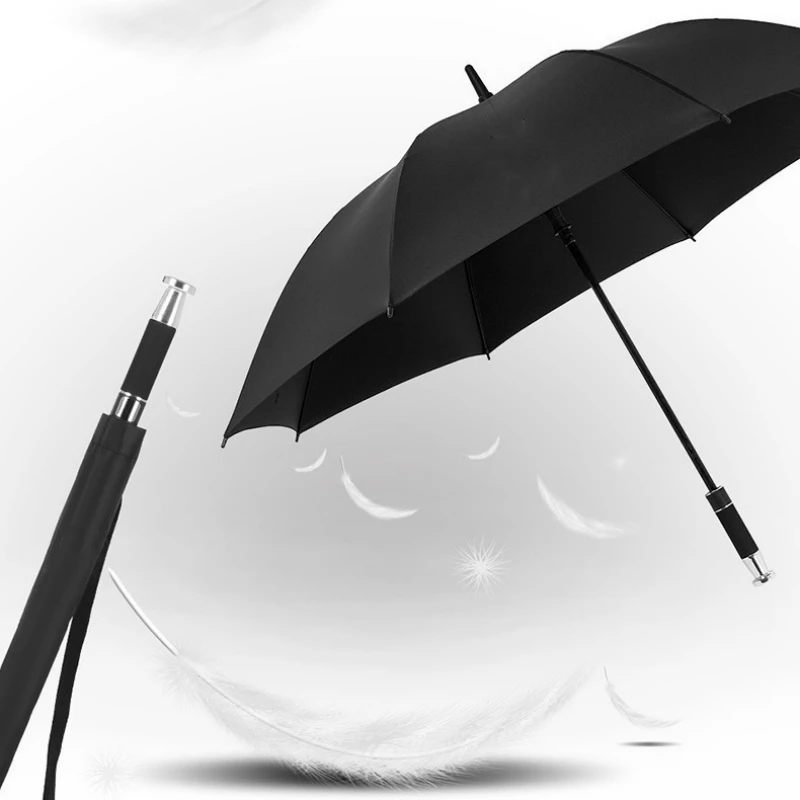 Doppelter, übergroßer, versilberter Golfschirm, Vollfaser-Regenschirm mit langem Griff und geradem Stange