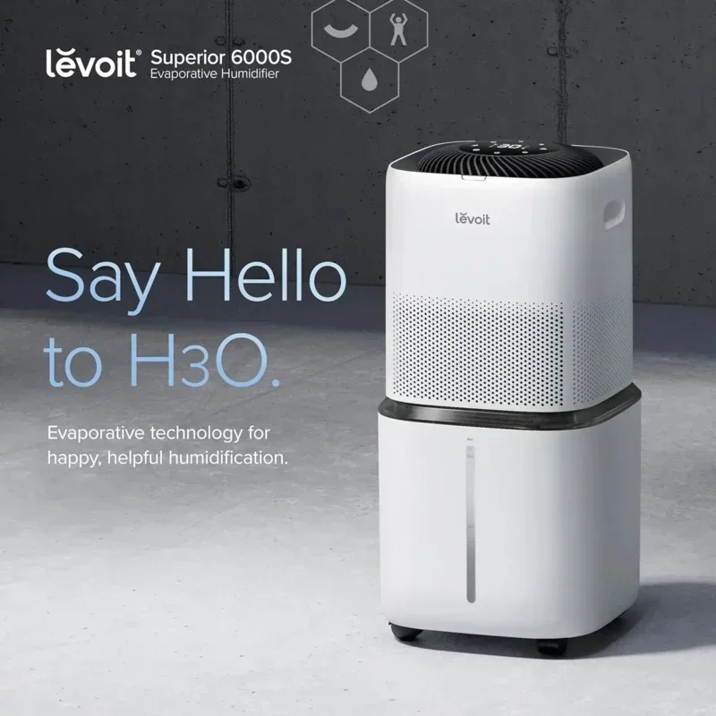 QWLEVOIT Superior 6000S Smart Evaporative Humidifiers for Home Whole House to 3000ft²,6 Gal,Last 72-Hour,Premium Filter,Dry Mode