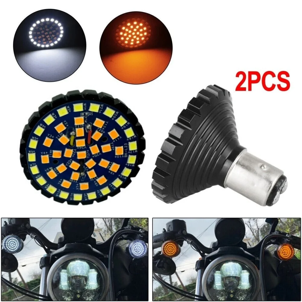 2PCS Switchback 1157 48-SMD LED DRL&Turn Signal Lights Bulbs White Amber For Harley Davidson Motorcycle