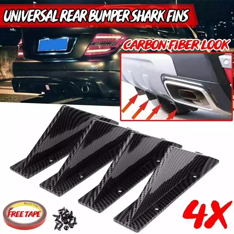 

4pcs Car Rear Bumper Lip Diffuser Splitter Spoiler Scratch Protector Fin Trim Caps Universal Exterior Accessory