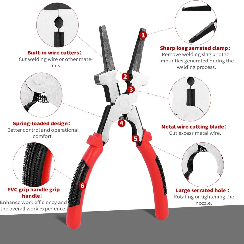 Red Welding Tool Multi-Function Pliers High Carbon Steel Construction Handle Width 115mm Welding Operations For Metalworking