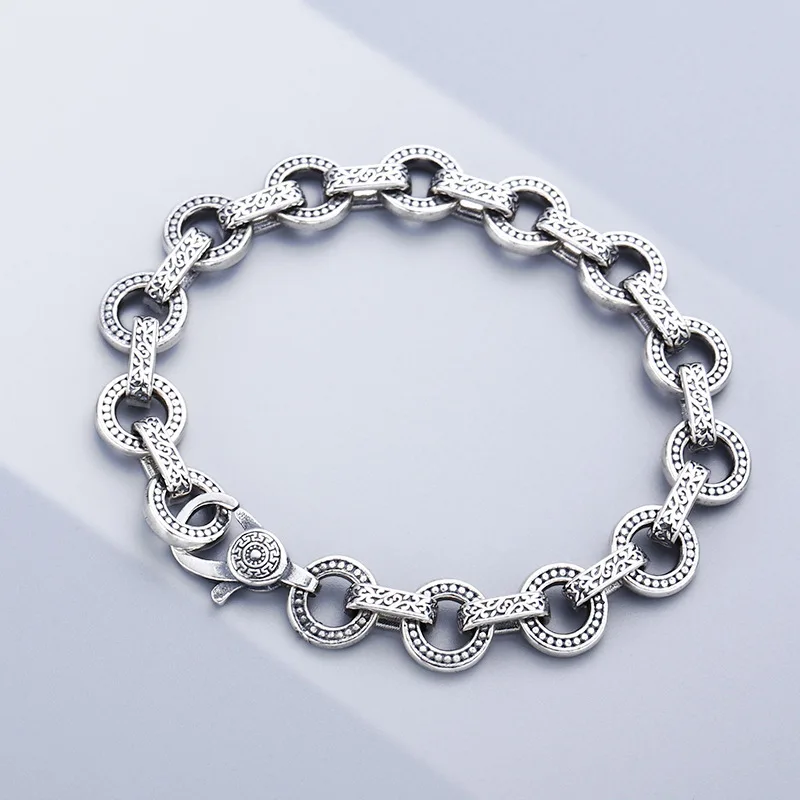 925 sterling silver ring bracelet for men and women with polka dots thai silver retro distressed trendystylish jewelry