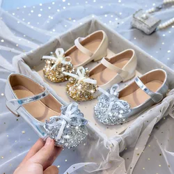 Children's Shoes New Kid's Round Head Flats Baby Rhinestone Pink Single Shoe Infants Bow Princess Flat Shoes Fashion Show