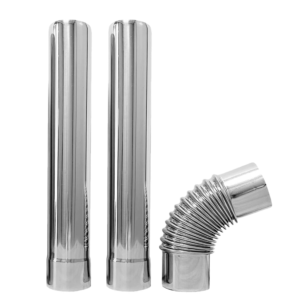

3 Pcs Chimney Flue Straight Pipe Stove Exhaust Connector Stainless Steel 90 Degree Elbow Extension Tube