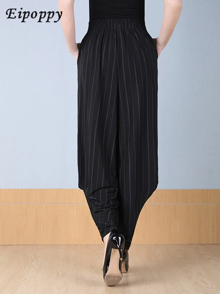 Elastische Taille lockeres Abnehmen und passende vertikale Streifen dünne Hose mit weitem Bein Harems hose Bloomers für Frauen Sommer