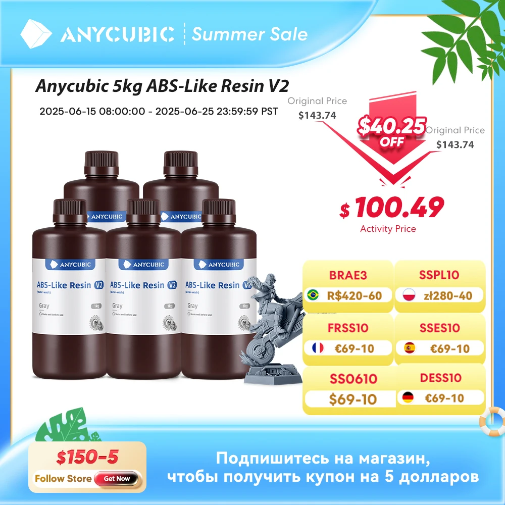 

Новинка, Фотополимерная Смола ANYCUBIC из АБС-пластика V2, моющаяся в воде, 405 нм, высокоточная Фотополимерная Смола из АБС-пластика для 3D-принтера с ЖК-дисплеем