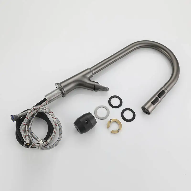 سطح جبل ثقب واحد سحب أسفل بالوعة الحنفيات الحديثة مزدوجة وظيفة بالوعة المطبخ صنبور مقبض واحد الباردة الساخنة خلاط الصنابير رمادي #6