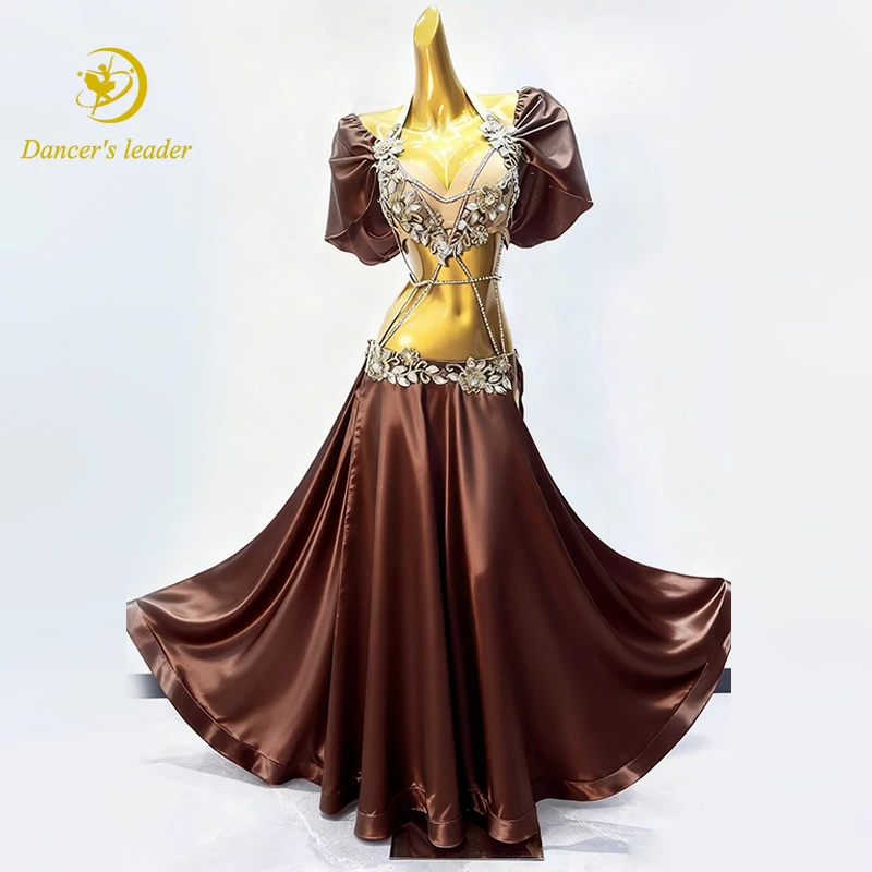 فستان الرقص الشرقي للبالغين والأطفال AB Stone الراقية البني سبليت هيم تانجو الملابس النسائية المهنية #1