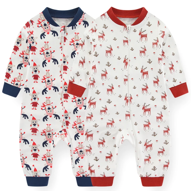 2Pieces 100%cotton Christmas Sets Long Sleeve Baby Girl Clothes 0-24M Newborn Baby Boy Clothes Printing Rompers Cartoon Zipper