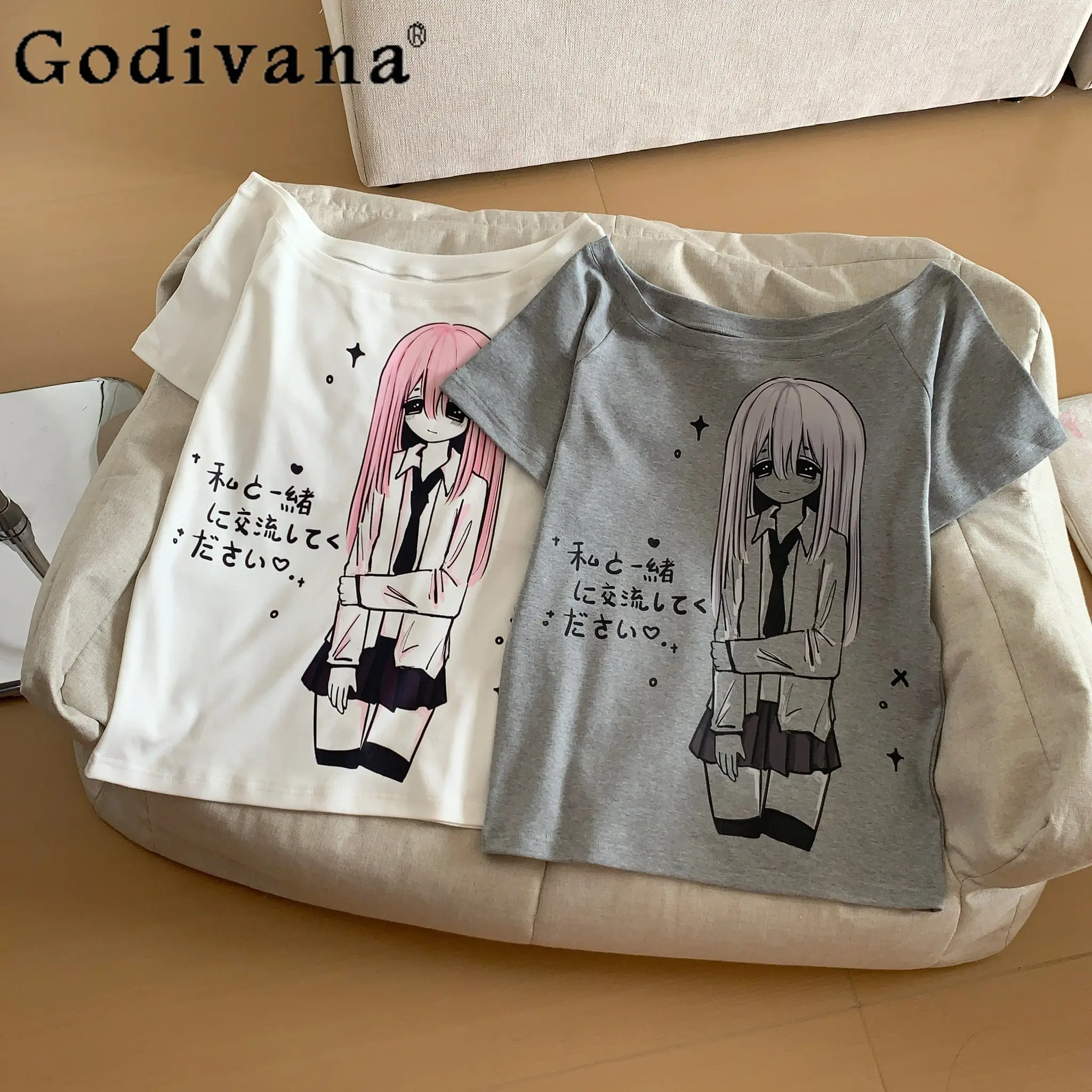 

Оригинальная японская футболка в стиле Y2K, летняя новинка, с аниме-принтом для девушек, короткий рукав, повседневная студенческая футболка, одежда