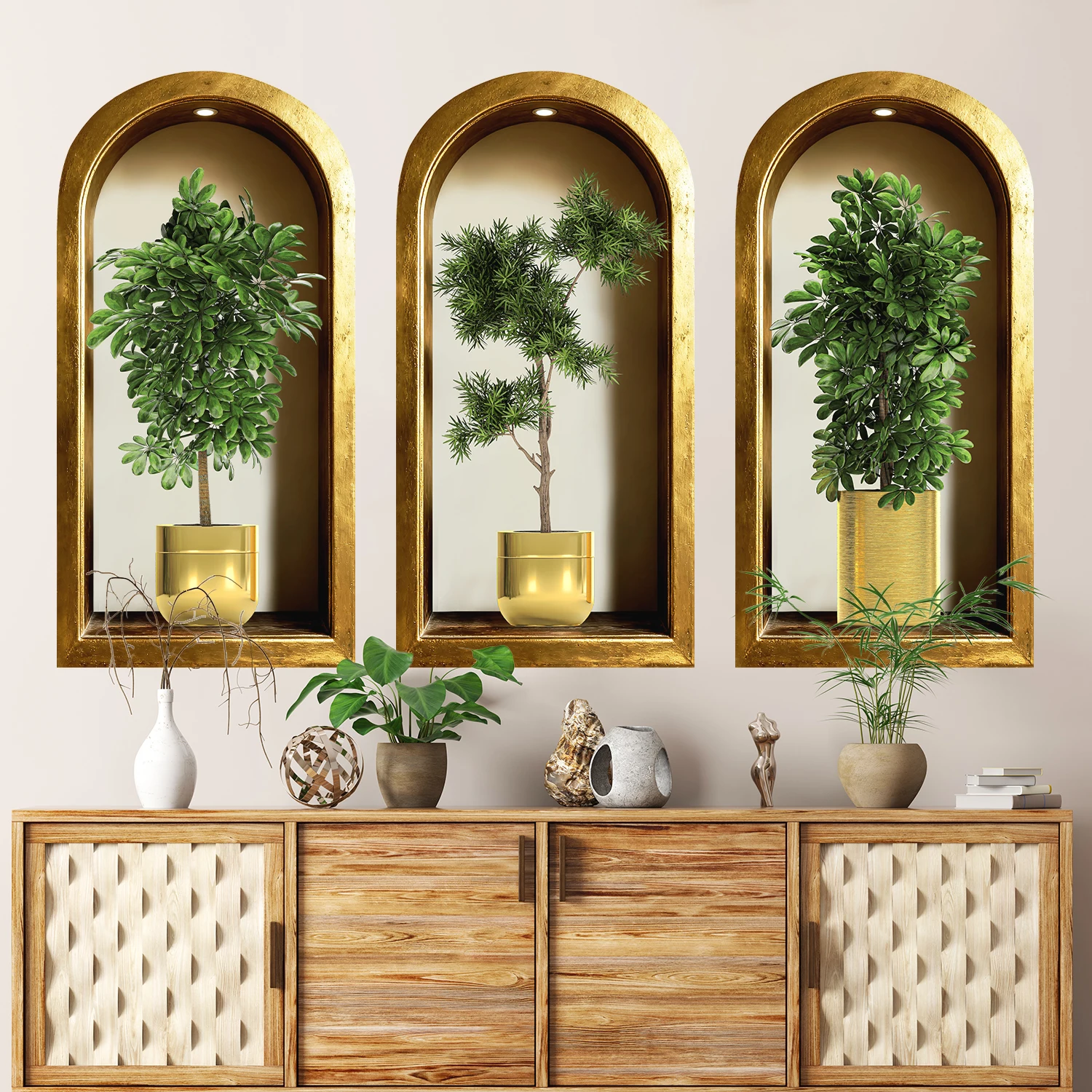 28 Styles Simulated Archway Niche Potted Plant Painting Wall Stickers Bedroom Living Room Hall Peel & Stick Art Mural Decals