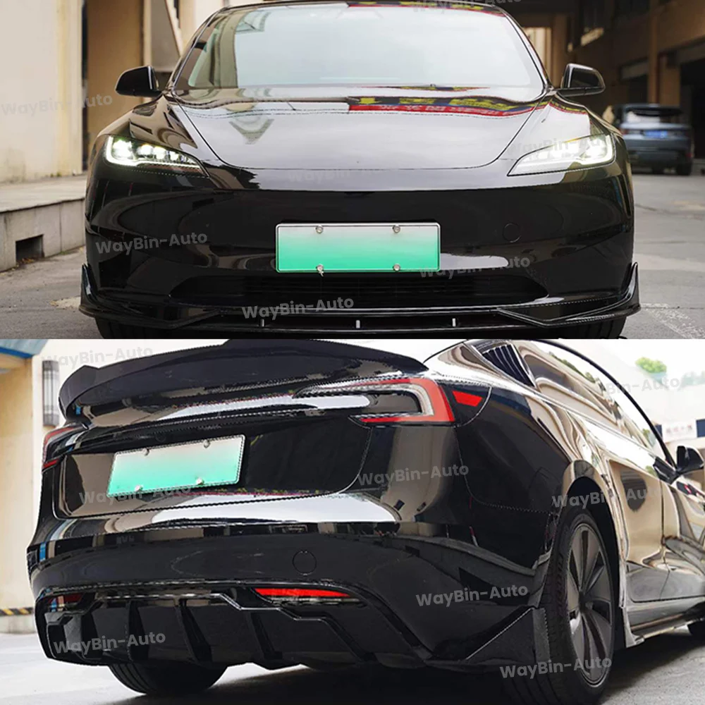 Kit carrozzeria Aero veloce per Tesla Model 3 Highland 2024 Diffusore posteriore Spoiler Paraurti anteriore Labbro Gonna laterale Nero lucido Tunning