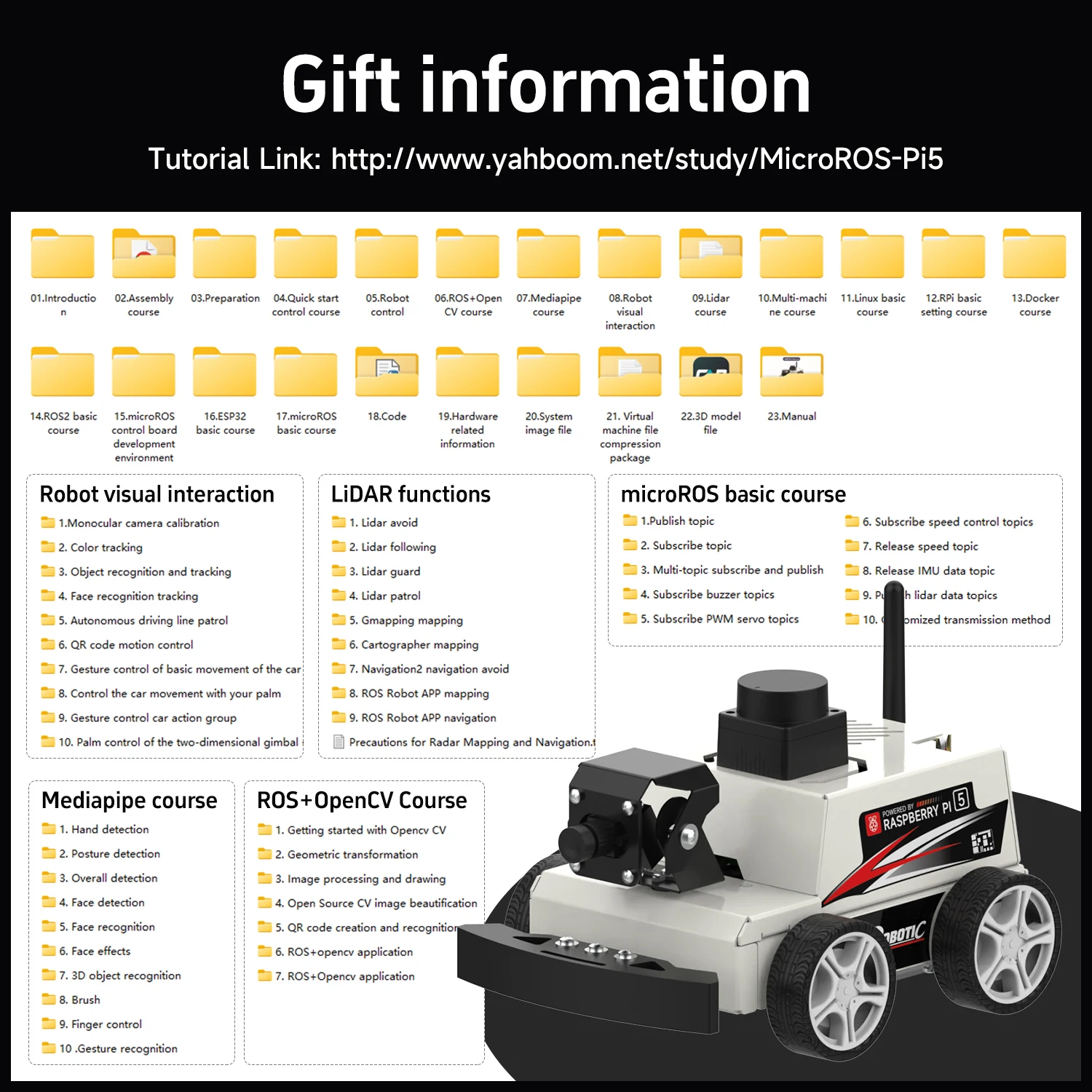 Raspberry Pi 5 Car ROS2 Educational Robot Kit with MS200 TOF Lidar Support SLAM Mapping Navigation AI Visual Recognition Python3