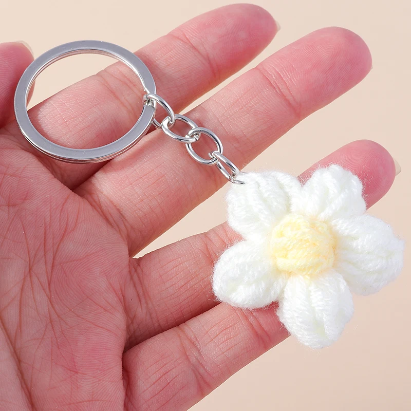 Aihua Heiße Neue Handgemachte Gestrickte Schlüsselbund Schlüsselring Für Frauen Mädchen Nette Gehäkelte Blume Anhänger Auto Schlüssel Ring Handtasche Charme Geschenke – Detail 5