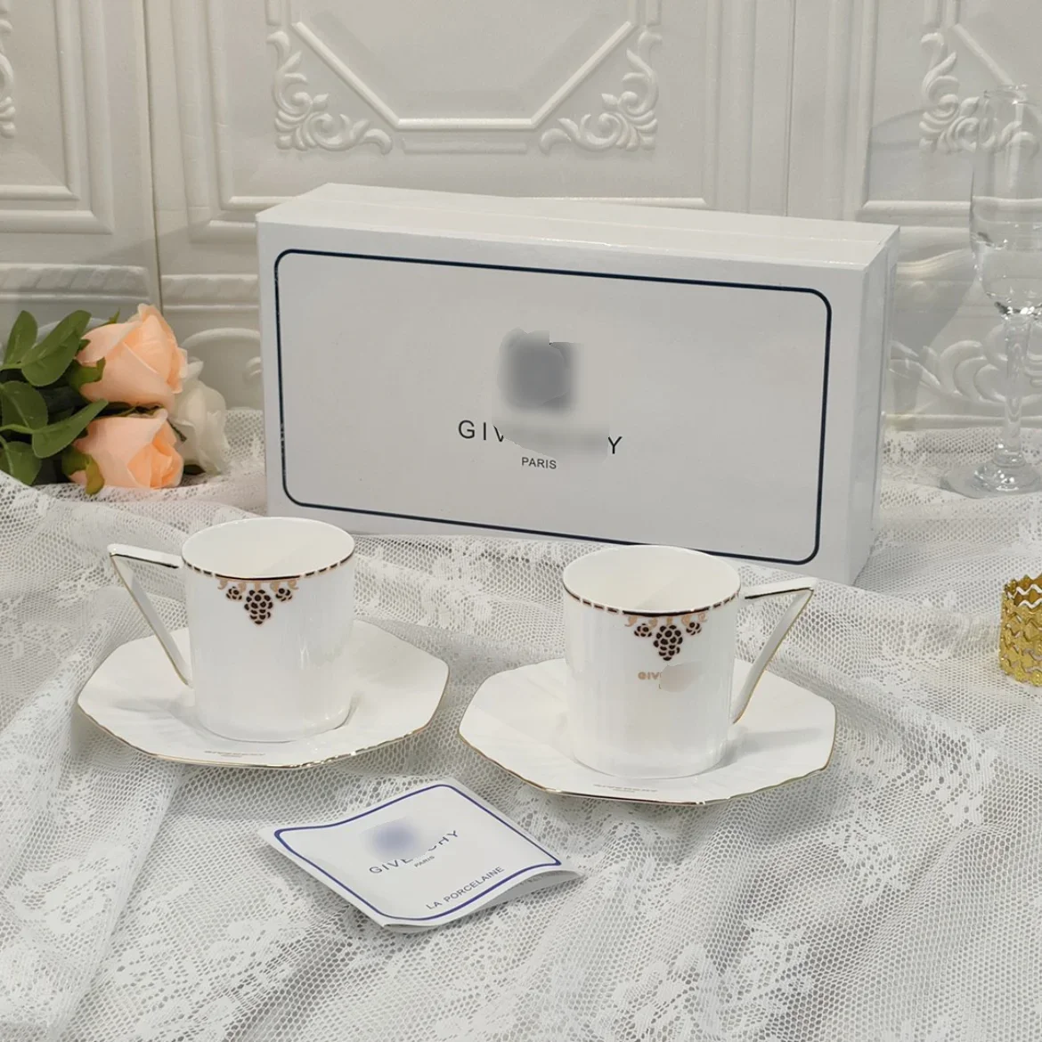 European style gold-rimmed grape exquisite simple high-end coffee cup gift box set palace style design niche ceramic cup