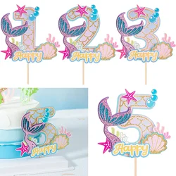 Little Mermaid Party Decoration 0-9 Glitter Mermaid Tail Cake Topper Girls 1st Birthday Party Decor Under The Sea Party Supplies