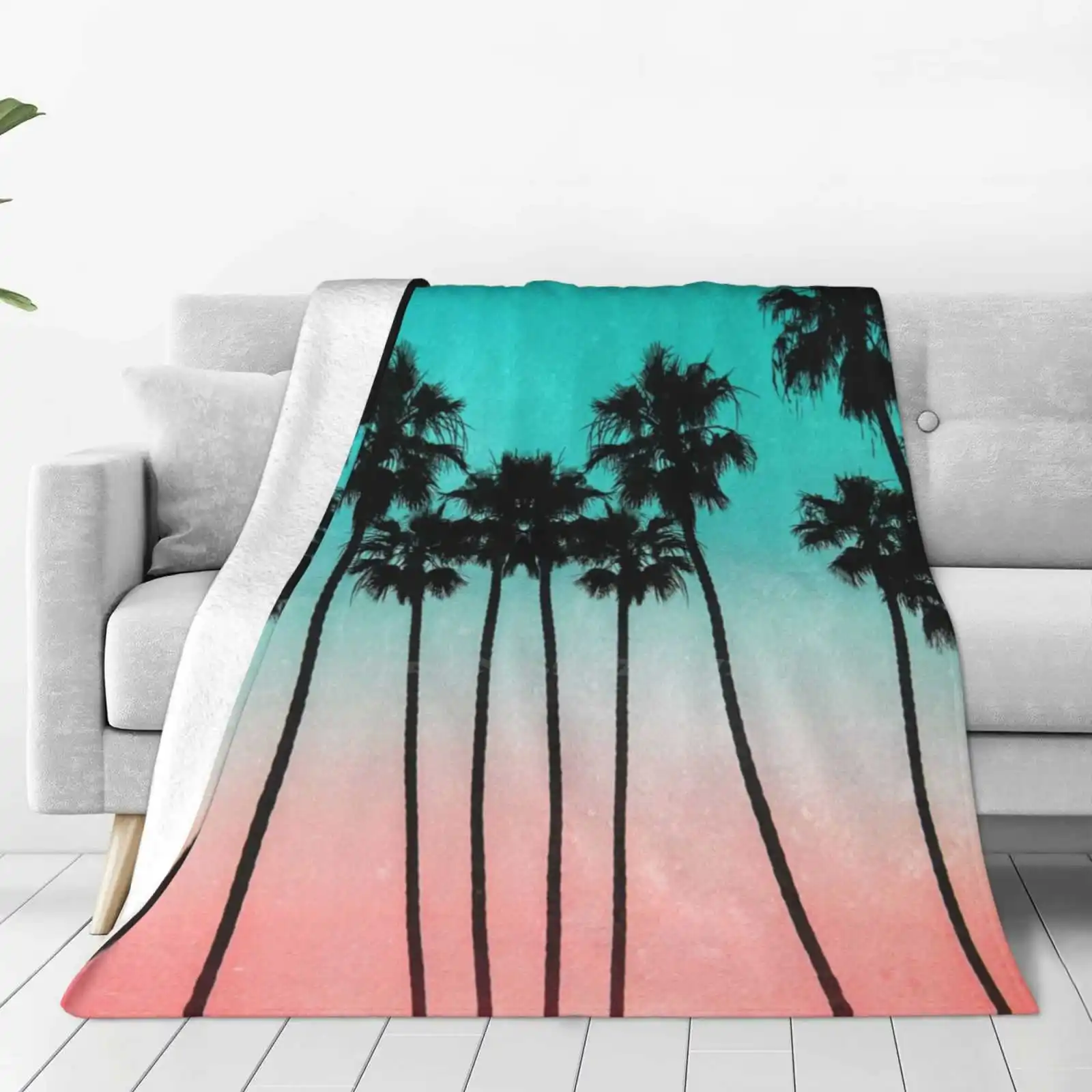 Palm Trees 3 Latest Super Soft Warm Light Thin Blanket Palm Tree California Vintage Retro Texture Sundown Sunset Us Beach