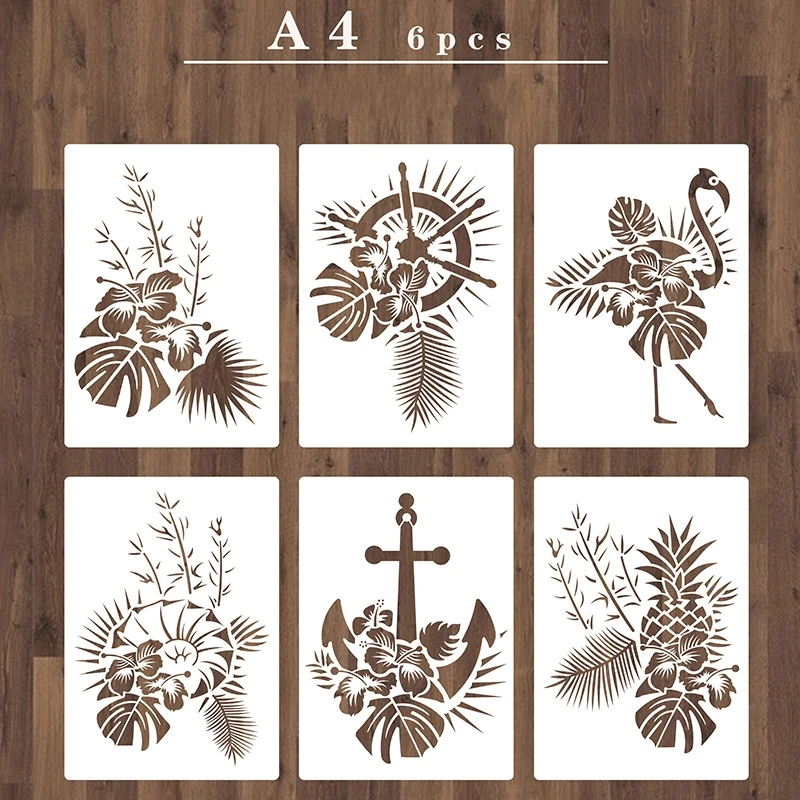 

6Pcs A4 29cm Flamingo Anchor Pineapple Broadleaf DIY Layering Stencils Painting Scrapbook Coloring Emboss Album Decor Template