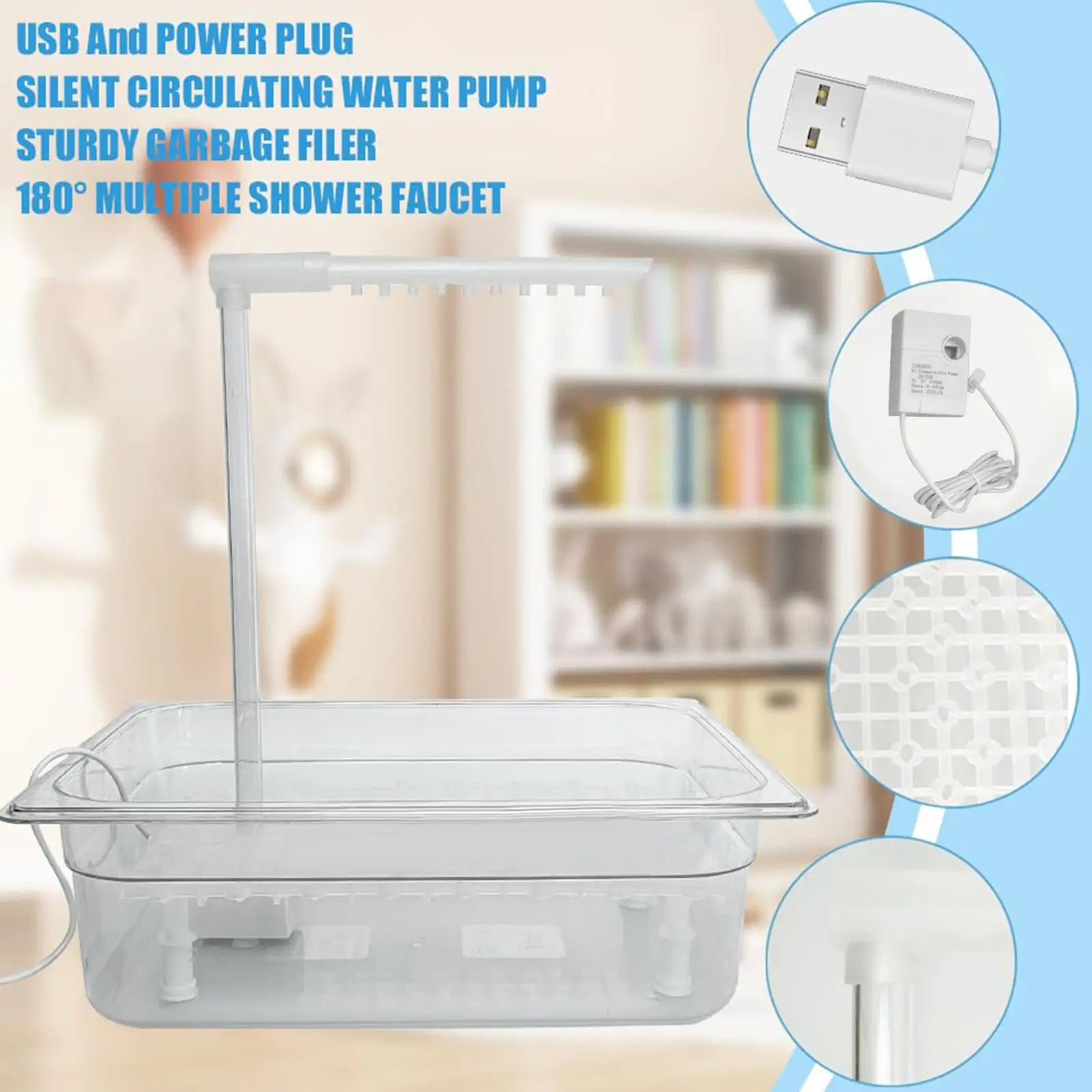 Parrot Automatic Bathtub With Shower USB rechargeable Parrot Bathtub Bird Bath Shower Fountain Grooming Tub Cage Accessories