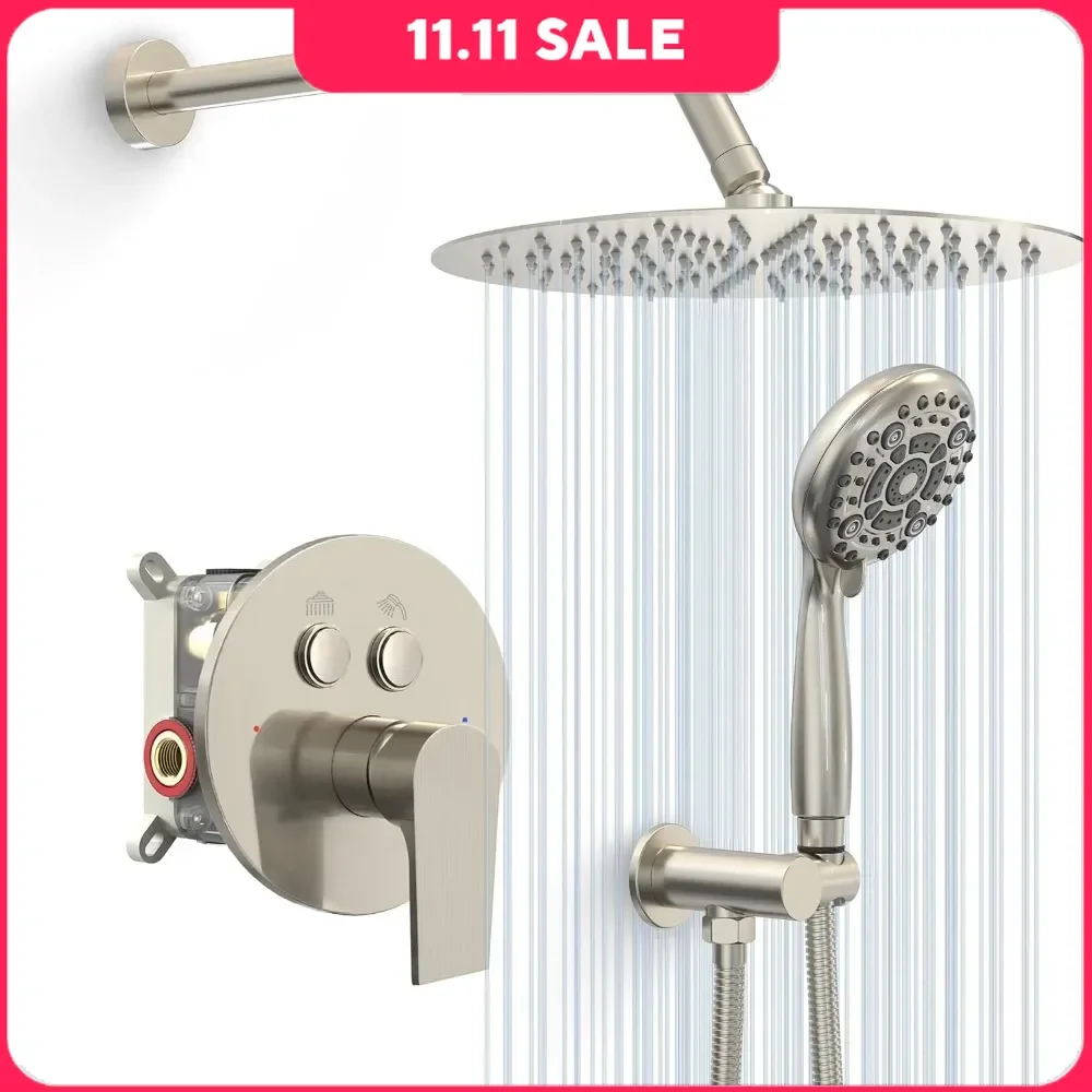 6 Setting Handheld Rain Shower Head Kits Bathroom Faucet Valve Included - Push Button Stainless Steel Showers for Bathroom