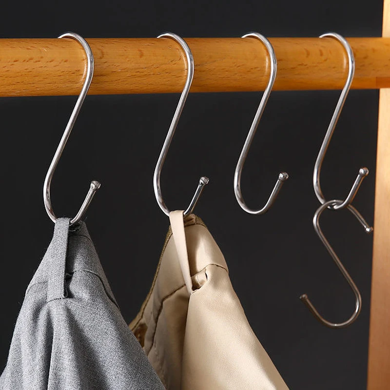 10Pcs S-Shape Hook Stainless Steel Clothes Bags Towels Plants Hanging Rack Multi-function Kitchen Bedroom Railing S Hanger Hook